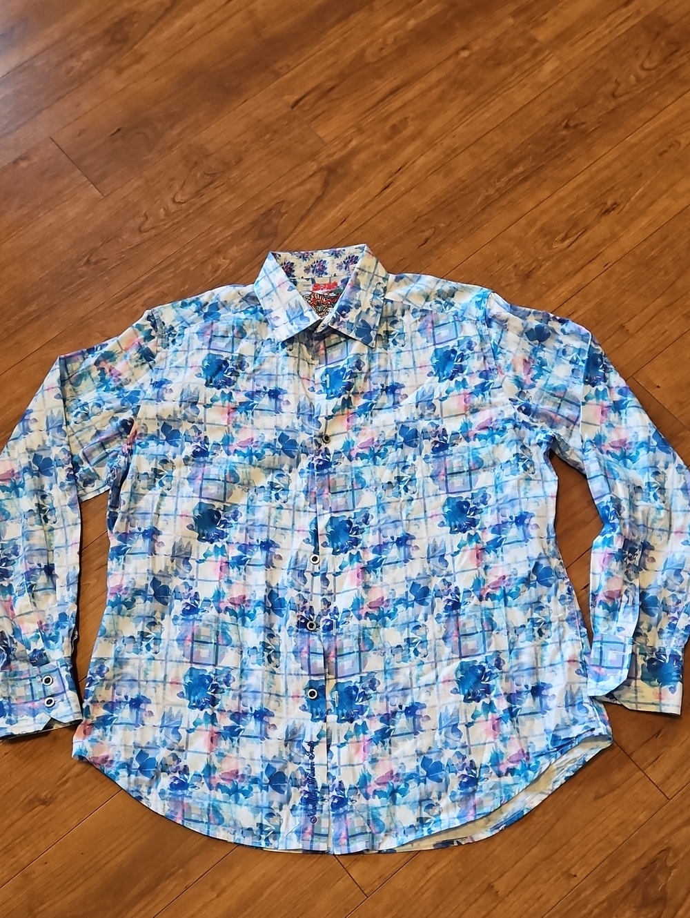 Robert Graham Blue Floral Plaid Button-Down Shirt
